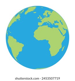Earth globe - world map with continents on planet Earth, vector illustration on white background