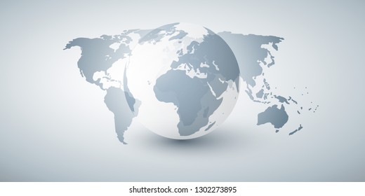 Earth Globe And World Map Design Layout- Global Business, Technology, Globalisation Concept, Vector Template