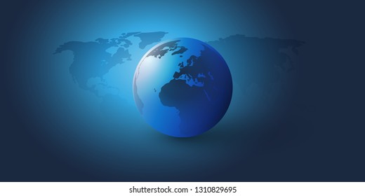 Plano de la Tierra y diseño de mapas mundiales - Empresa global, tecnología, concepto de globalización, plantilla de vectores