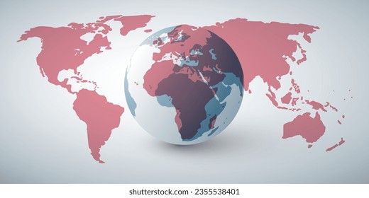 Earth Globe and World Map Design Layout - Global Business, Technology, Globalization Concept, Multi Purpose Vector Template