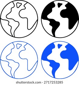 globo da terra ícone do mapa do mundo conjunto, vetor plano, geografia global e símbolos de viagem