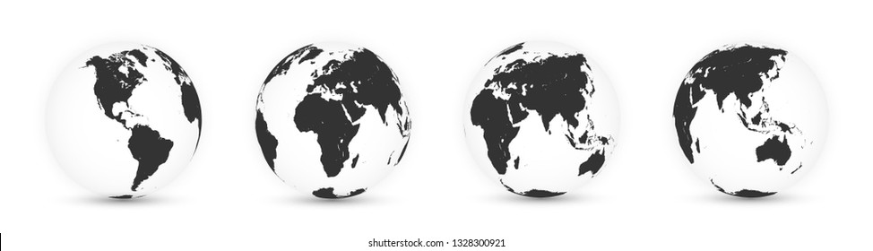 Earth globe. World map set. Planet with continents. Vector Illustration.