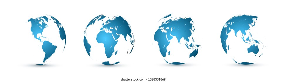 Earth globe. World map set. Planet with continents. Vector Illustration.