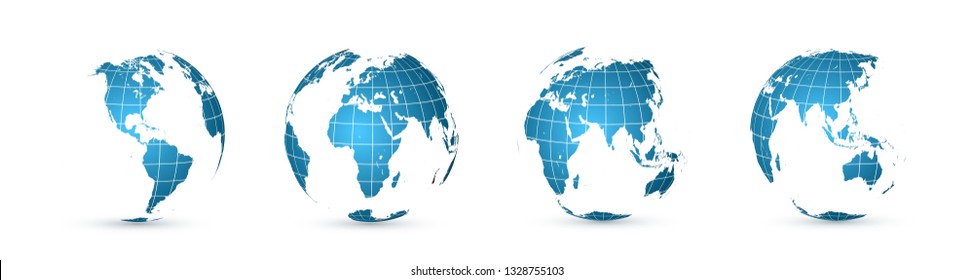 Earth globe. World map set. Planet with continents. Vector Illustration.