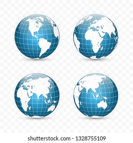 Earth globe. World map set. Planet with continents. Vector Illustration.