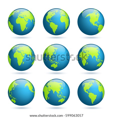 Earth globe. World map set. Planet with continents.Africa Asia, Australia, Europe, North America and South America.