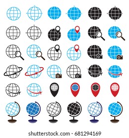 Earth globe world vector icon set