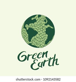 Earth globe wrapped with green leaves vector illustration