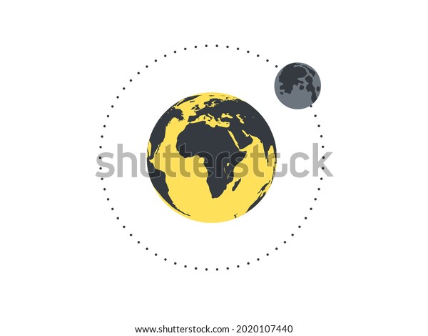 Earth globe. Yellow earth with the moon\
spinning around . Vector\
illustration