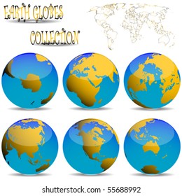 earth globes against white background, abstract vector art illustration