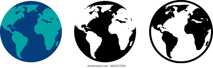 Earth globes collection set. Flat planet Earth icon. Vector illustration