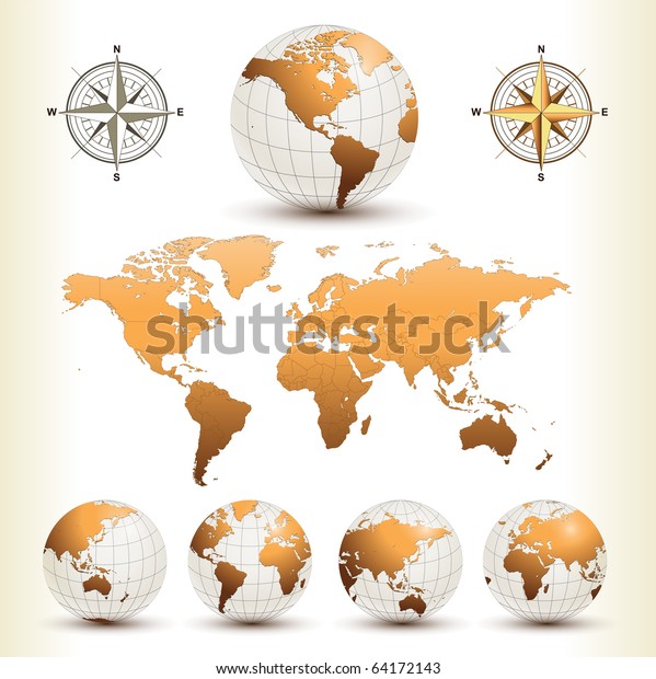Earth globes with detailed wallpapers, vector.
