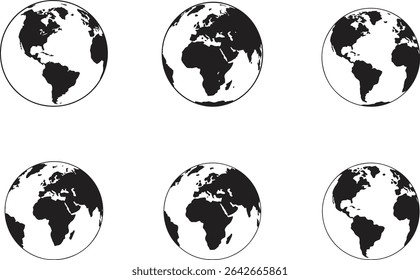 Conjunto de ícones dos Globos da Terra. Planeta, Geografia, Mapa do Mundo, Ilustração Global de Vetor Isolar no Fundo Branco	