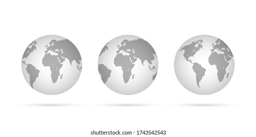 Earth globes isolated on white background. Flat planet Earth icon. Vector stock illustration.