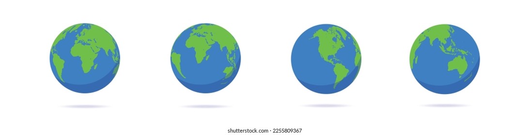 Earth globes isolated on white background. Flat planet Earth icon. Vector illustration 10 eps.
