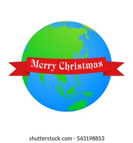 Earth globes isolated on white background. Flat planet Earth icon. Vector illustration. Merry Christmas greeting card, vector illustration.