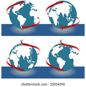 Earth globes over continents.