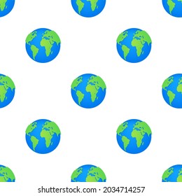 Earth globes pattern on white background. Flat planet Earth icon. Vector illustration.