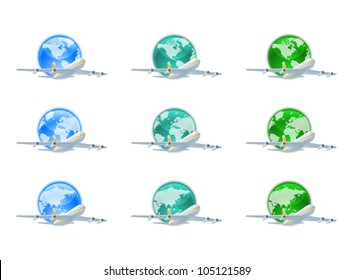 Earth globes with planes