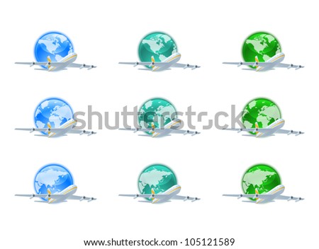 Earth globes with planes