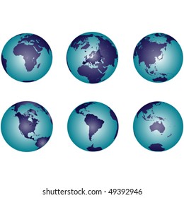 Earth globes representing all continents