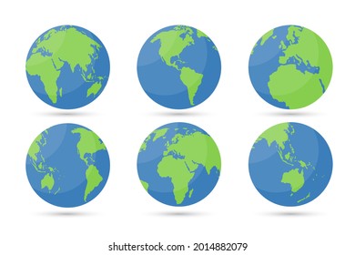 Earth globes set. Planet Earth in different angles. Vector image