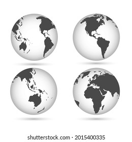 Earth globes set. Planet Earth in different angles. Vector image
