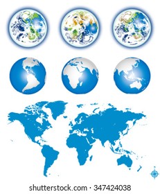 Earth globes with world map- editable vector