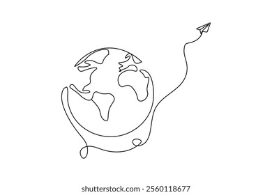 Earth glove continuous single line art and isolated outline vector illustration