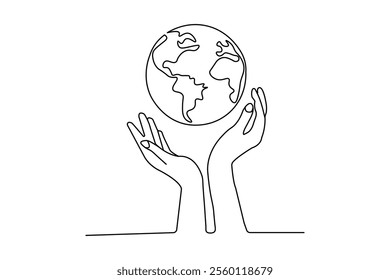 Earth glove continuous single line art and isolated outline vector illustration