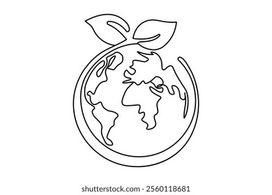 Earth glove continuous single line art and isolated outline vector illustration