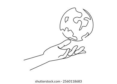 Earth glove continuous single line art and isolated outline vector illustration