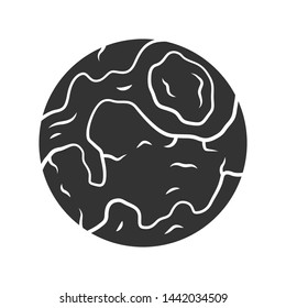 Earth glyph icon. Globe, planet model. Astronomical studies. Space trip. Celestial objects observation. Solar System body. Astronomy. Silhouette symbol. Negative space. Vector isolated illustration