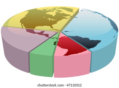 Gráfico de la Tierra dividido en un gráfico circular financiero o económico de la participación en el mercado mundial.