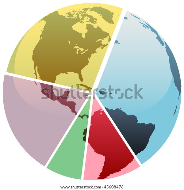 Earth graph divided into a financial or\
economics pie chart of global market\
share.