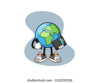 Earth graphic designer cartoon. Mascot Character vector.