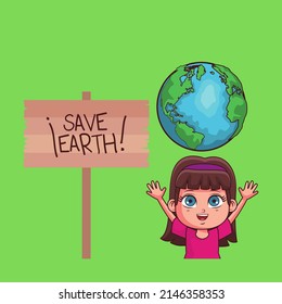 earth graphic vector illustration, globe, children, text. top view, perfect for background and commemorate earth day