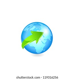 Earth with green arrow. Vector