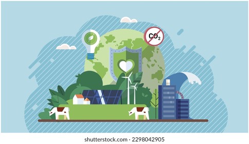 Earth with green ecology. Air pollution from factories and CO2 emissions. Saving the planet, World Environment Day. Global warming. Stop ecological catastrophy. Earth day. New clean energy