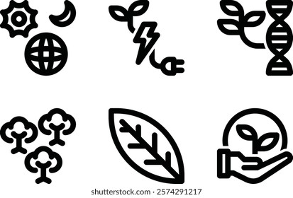 earth, green energy, biology, forest, leaf, conservation outline icon for web mobile app presentation printing