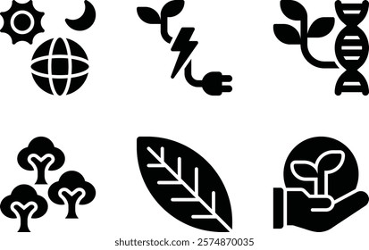 earth, green energy, biology, forest, leaf, conservation solid or glyph icon for web mobile app presentation printing