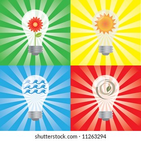 Earth, green energy. Sun, solar energy. Water, hydro-energy. Air, wind energy.