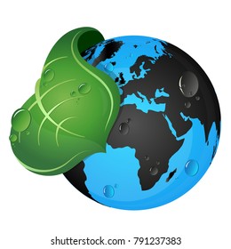 Earth and green leaf ecological symbol