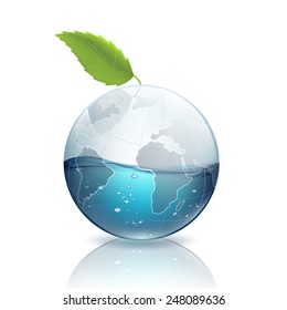 Earth with green leaf and water