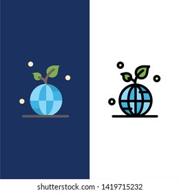 Earth, Green, Planet, Save, World  Icons. Flat and Line Filled Icon Set Vector Blue Background