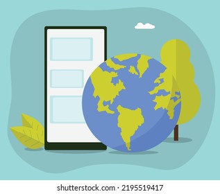 Análisis de plantas verdes de la Tierra ilustración plana vectorial, Investigación ambiental en la tierra hacer la tierra verde, salvar el diseño del planeta en el fondo azul