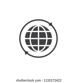 Earth grid with arrows around vector icon. filled flat sign for mobile concept and web design. Worldwide globe simple solid icon. International symbol, logo illustration. Pixel perfect vector graphics
