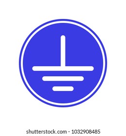 Earth grounding sign on blue circle. Vector icon.
