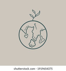 Earth with growing plant for ; doodle drawing