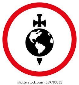 Earth Guard vector bicolor rounded icon. Image style is a flat icon symbol inside a circle, intensive red and black colors, white background.